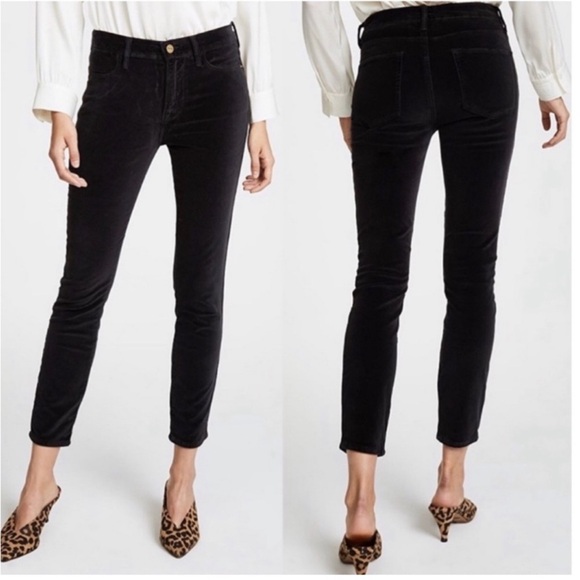 FRAME Le High Skinny Velveteen Velour Jean Pants in Noir Black Sz. 28 - Picture 1 of 7